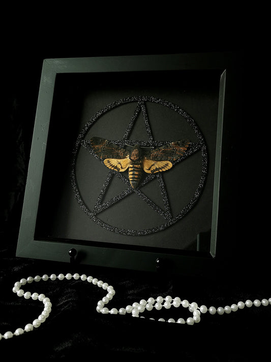 Death's Head Hawk Moth frame with glitter pentagram