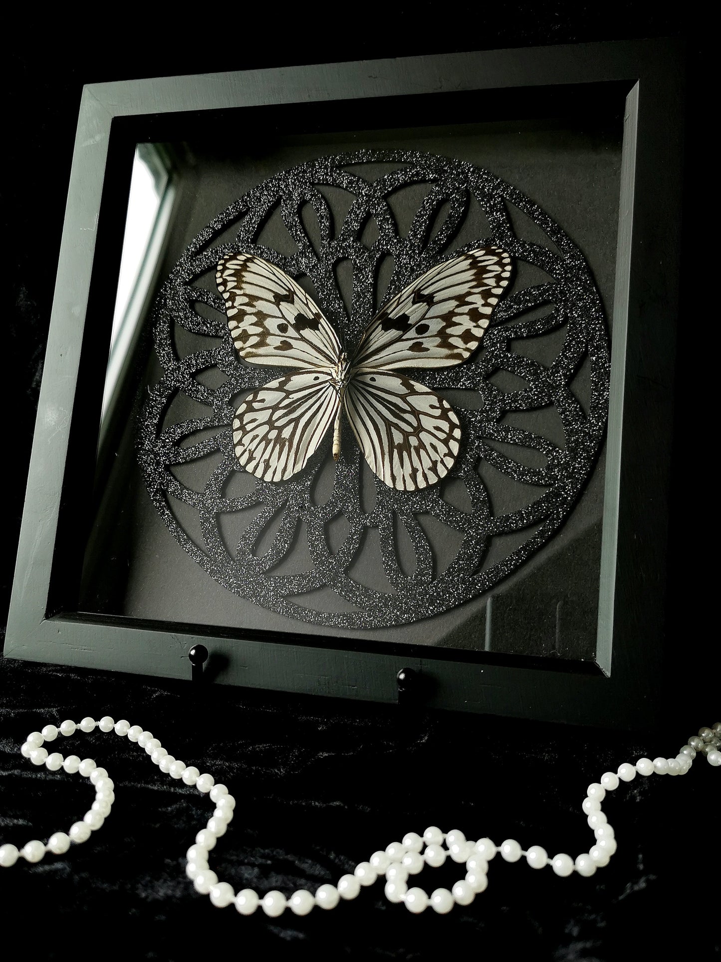 Rice paper butterfly frame with glitter gothic circle window