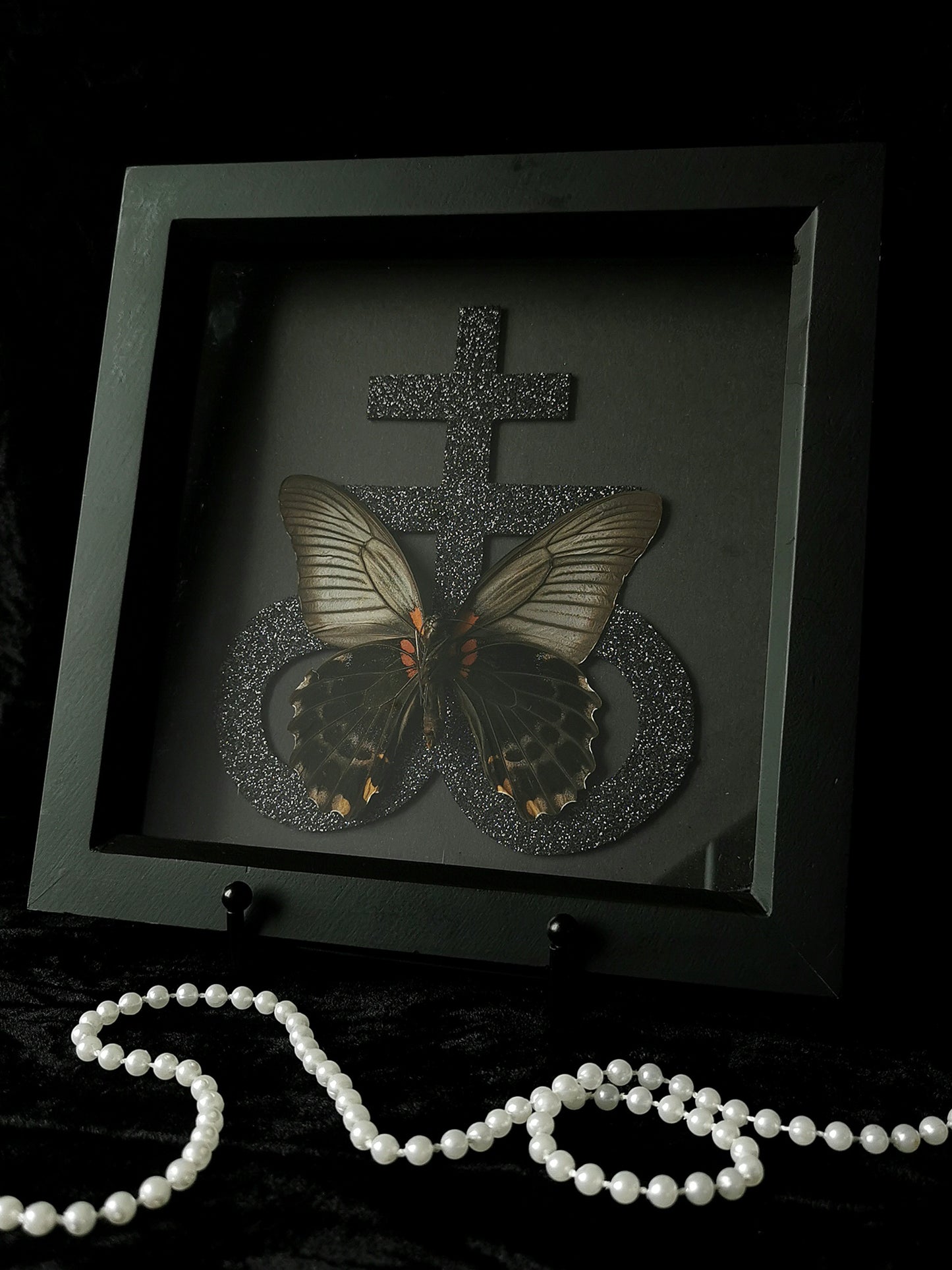 Great Mormon butterfly frame with glitter Leviathon cross