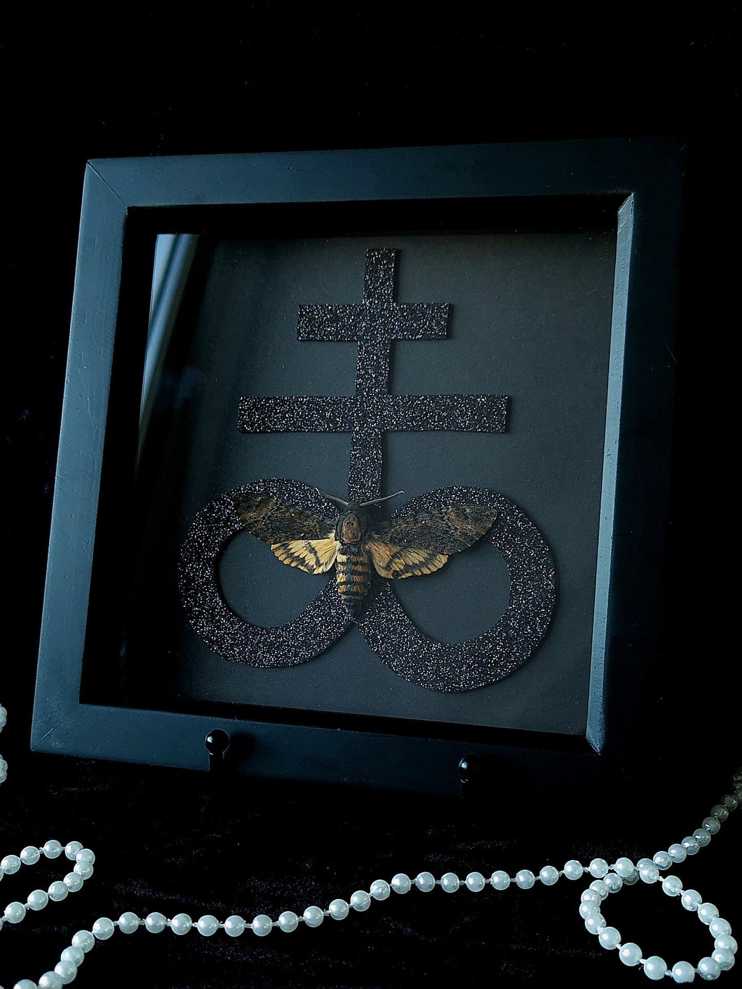 Death's Head Hawk Moth frame with gothic glitter Leviathon cross