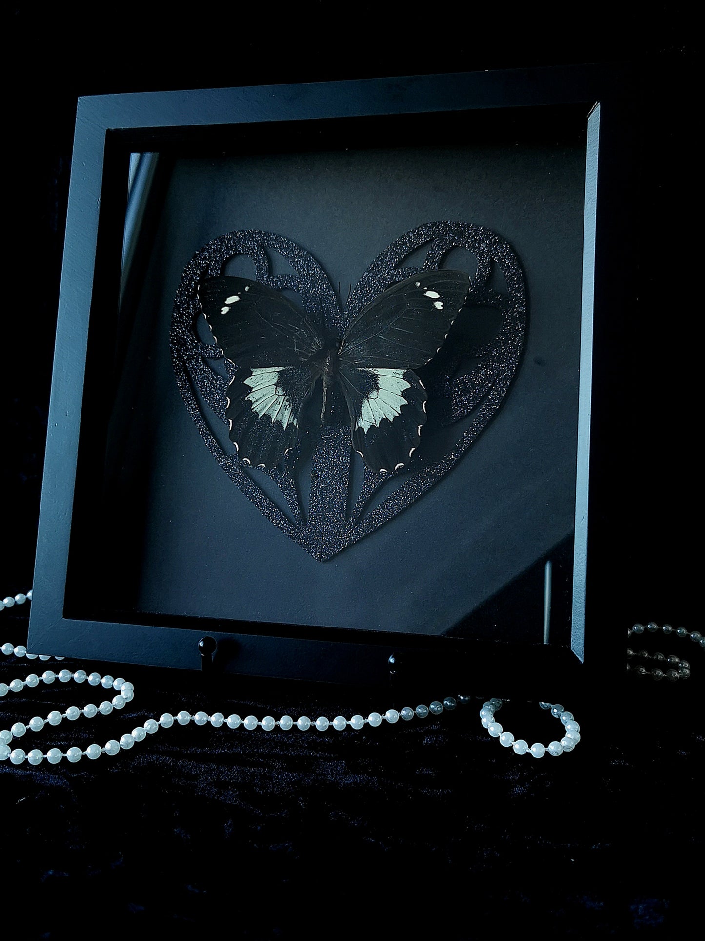 Forest Giant Swallowtail butterfly frame with gothic glitter heart